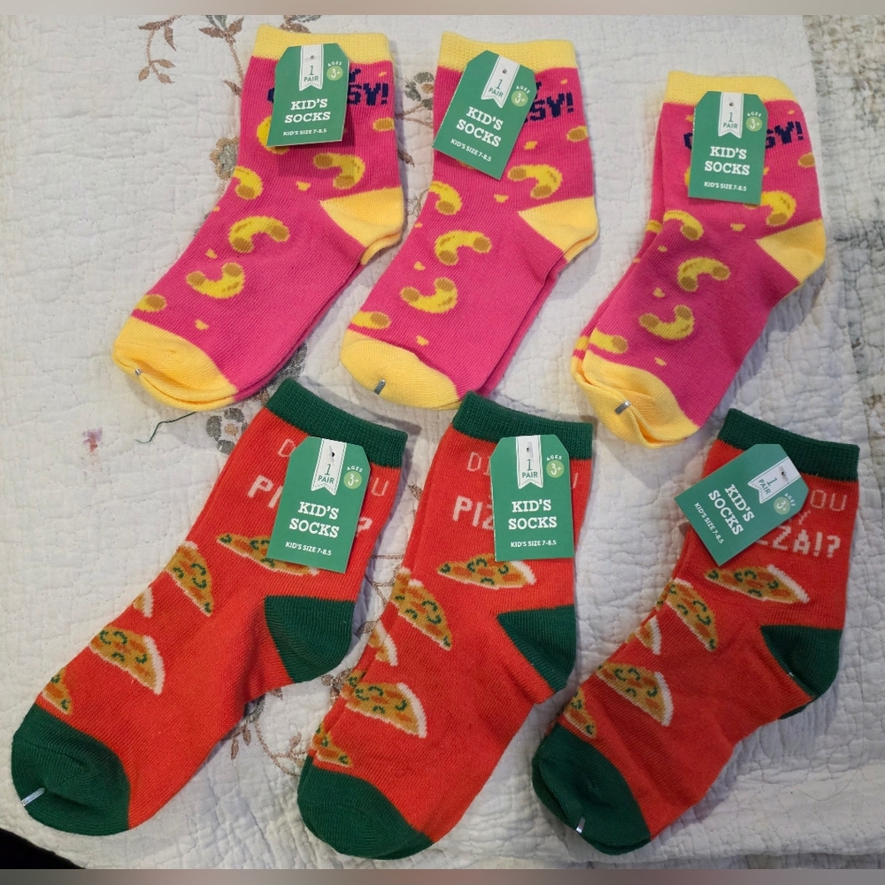 6 Pairs Pizza & Mac N Cheese Kid Socks